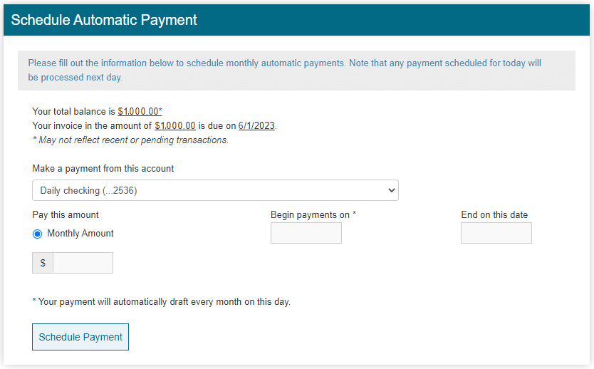 Automatic Payment Details